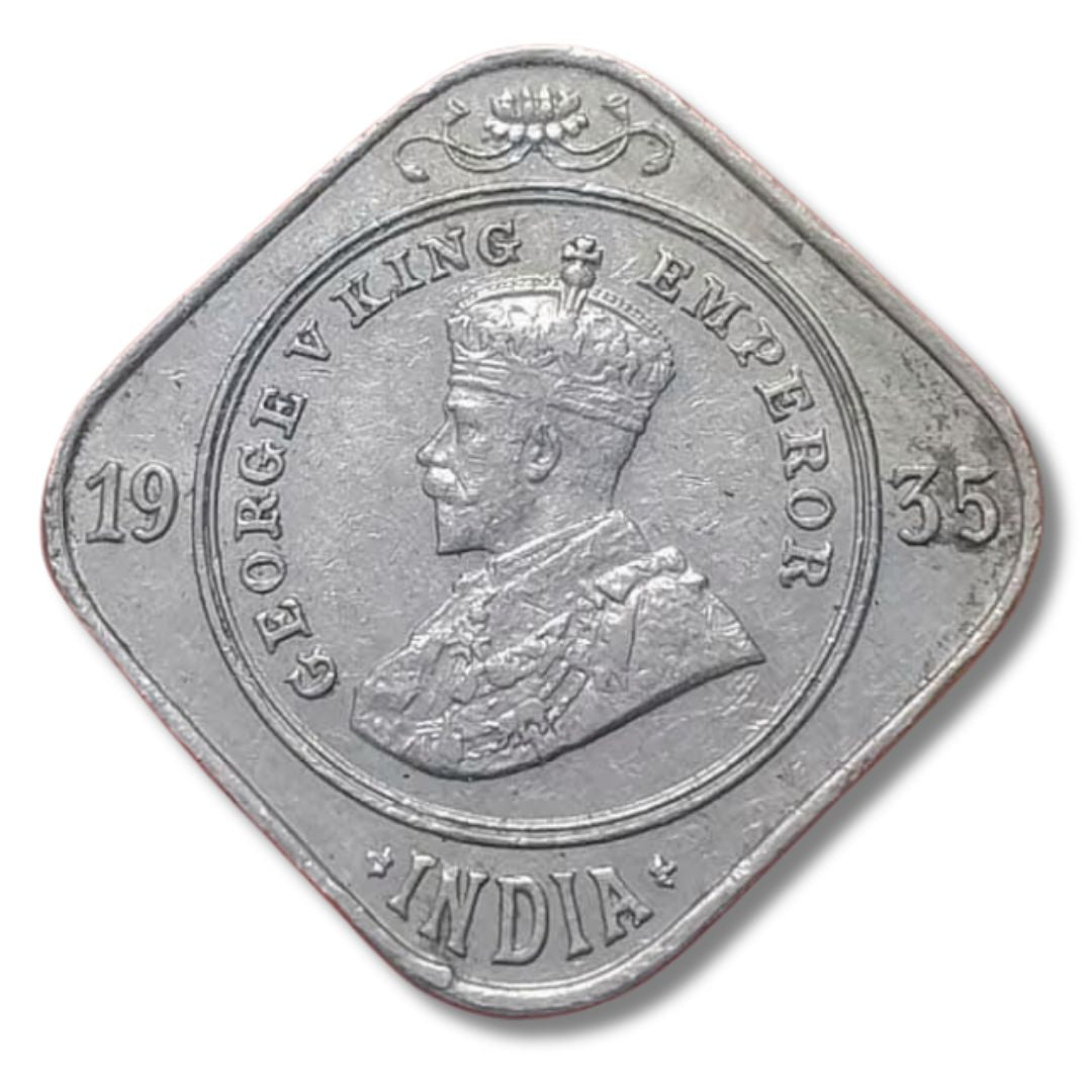 1935 2 Anna Coin – George V King Emperor | British India Round Nickel Coin (Excellent Condition)