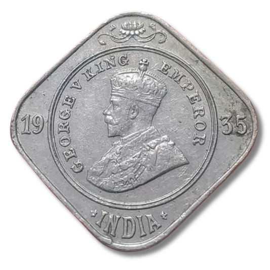 1935 2 Anna Coin – George V King Emperor | British India Round Nickel Coin (Excellent Condition)
