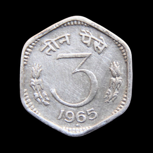 3 Paise Aluminium Magnesium Coin India 1964–1971 Hexagonal Collectible - Collection Bazzar