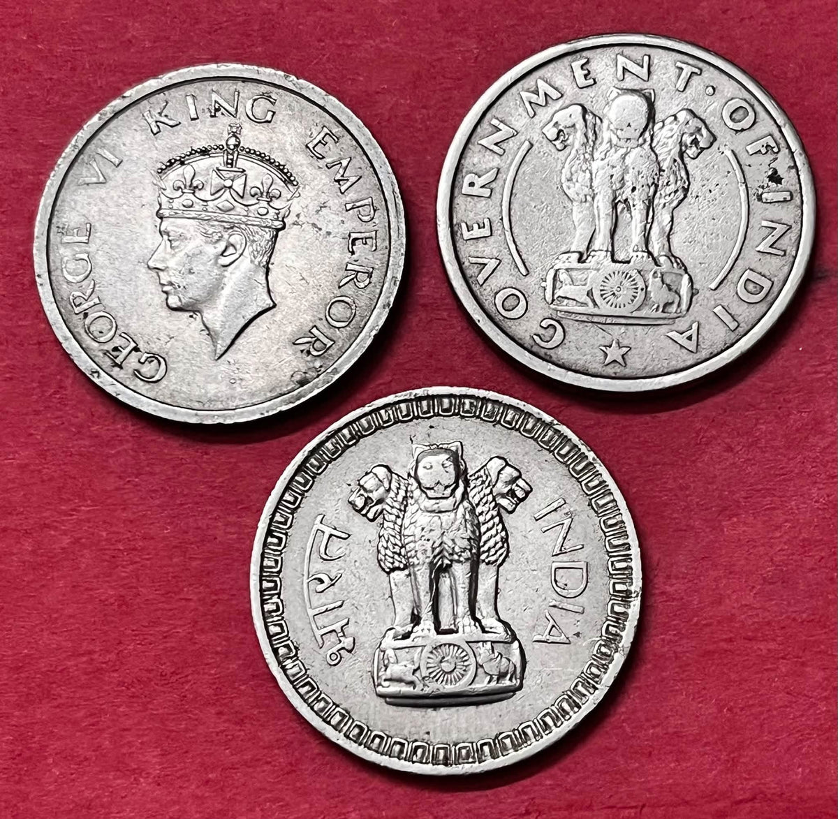 3 SCARCE ONE RUPEE COINS - BRITISH INDIA LAST ISSUE-1947 ,

REPUBLIC INDIA FIRST ISSUE-1950 &

 DEFINITIVE COIN -1962

Metal- Nickel 

EXCELLENT CONDITION - Collection Bazzar