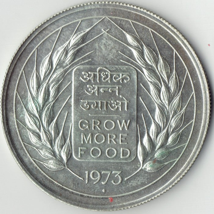 1973 ₹10 Silver Coin – Grow More Food | Rare UNC Set