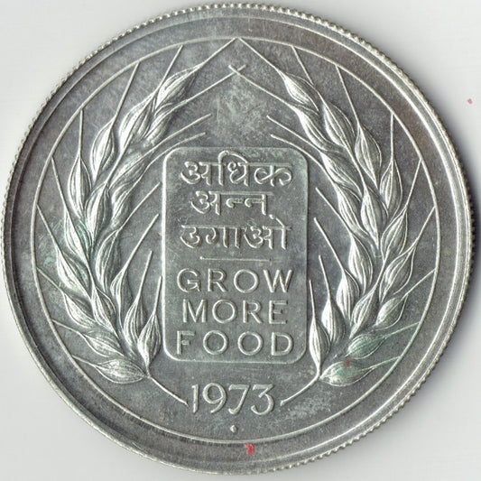 1973 ₹10 Silver Coin – Grow More Food | Rare UNC Set