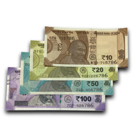 4 Set Notes Rs- 10, 20, 50 and 100 Ending 786 Holy Bismillah Number Rare Collectible Set - Collection Bazzar