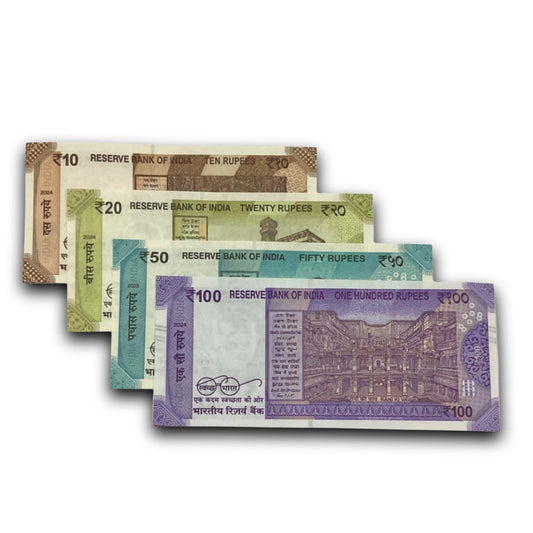 4 Set Notes Rs- 10, 20, 50 and 100 Ending 786 Holy Bismillah Number Rare Collectible Set - Collection Bazzar