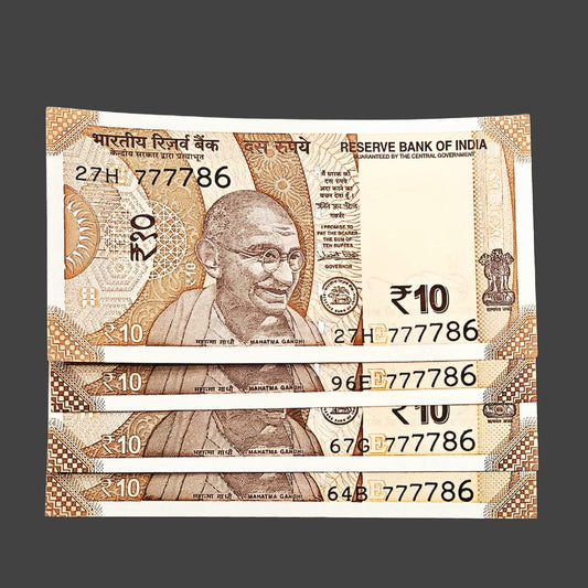 Rs 10 starting four times 7 plus ending 786 holy bismillah number each note 600  governor urjit patel rare collectible