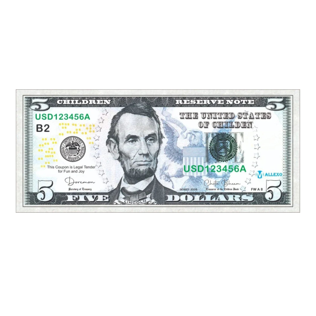 5 Dollar Coupon Children Bank 50 Notes Packet Children Play - Collection Bazzar