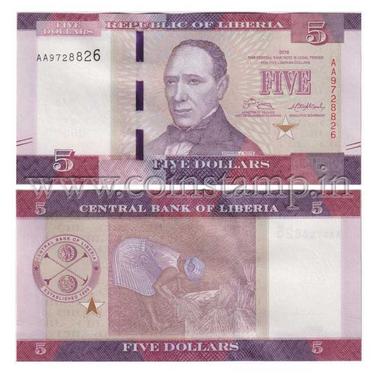 5 Dollar Republic of Liberia Edward Roye unc Condition - Collection Bazzar