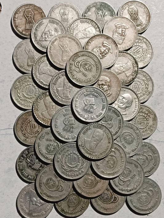 5 rupees copper nickel 
Commemorative coins 50 pcs 

Condition as per image - Collection Bazzar