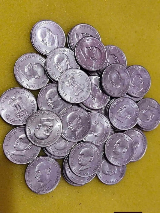 50 Paisa Commerative Coin Mahatma Gandhi Top Condition qty 50 PCs - Collection Bazzar