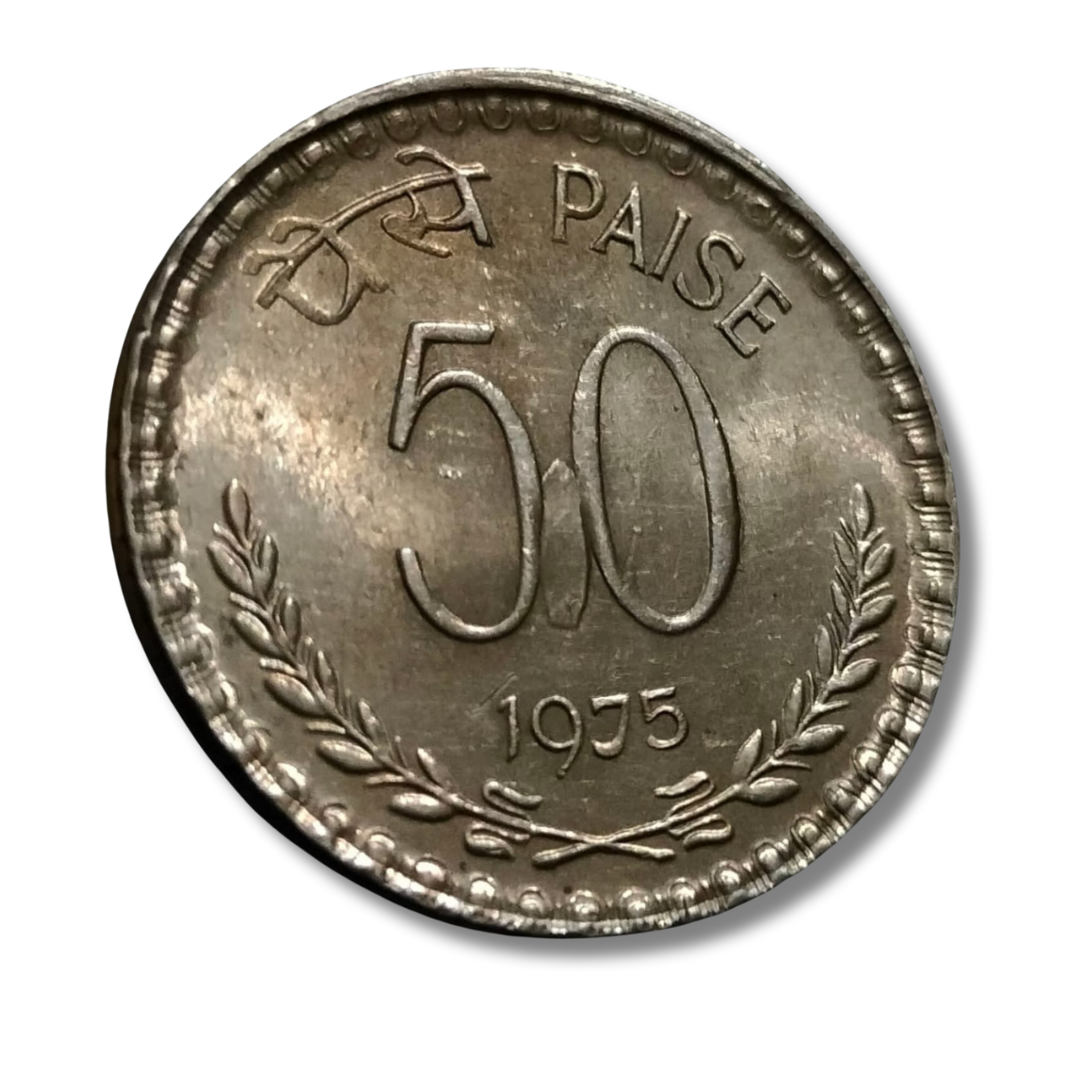 50 Paise Coin | Year 1975 | Kolkata Mint | Republic India | Scarce Circulation - Collection Bazzar