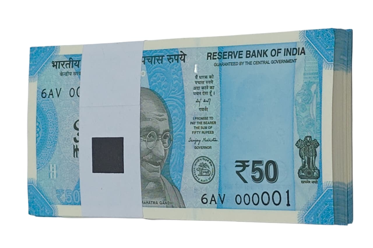 ₹50 000001 serial number fancy rare 100 notes packet UNC condition