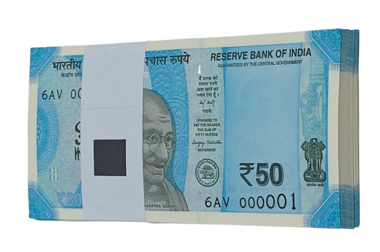 ₹50 000001 serial number fancy rare 100 notes packet UNC condition