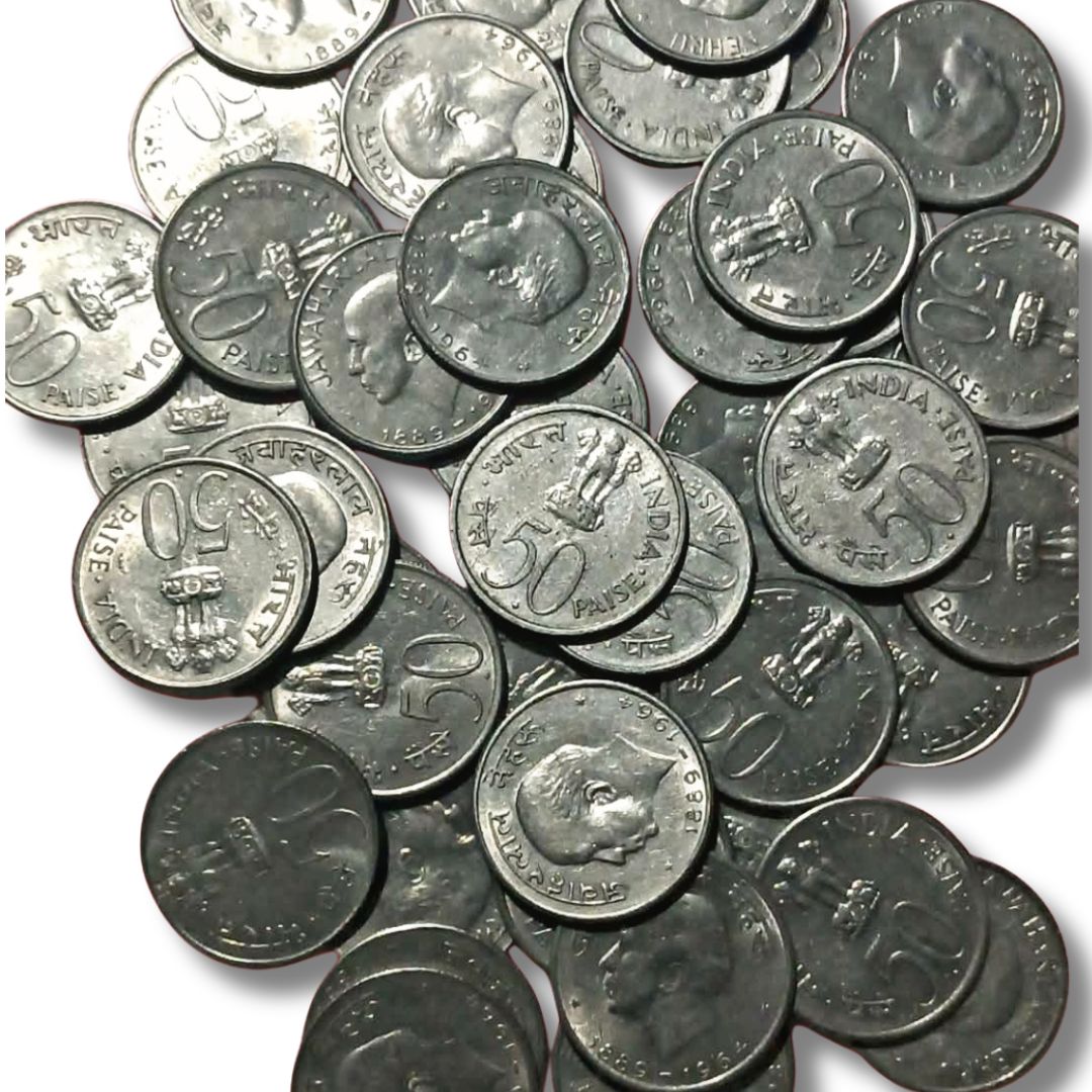 50 Paise Nehru VF To XF Magnetic Coin Total 50 Pieces