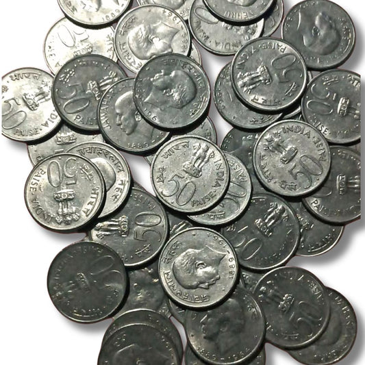 50 Paise Nehru VF To XF Magnetic Coin Total 50 Pieces