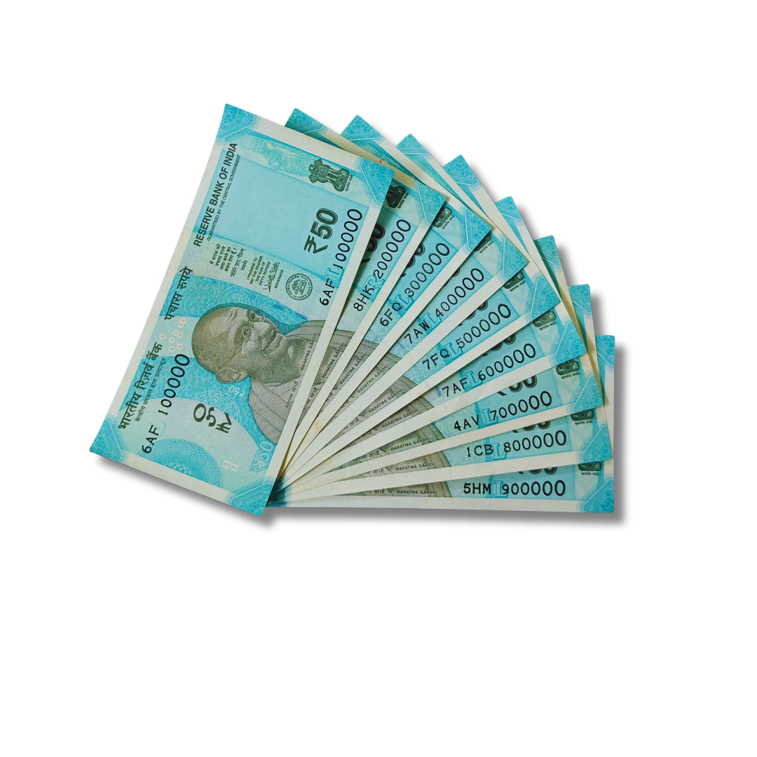 ₹50 Note Set – 9 Notes Serial 100000 to 900000 | Milestone Series | UNC Condition