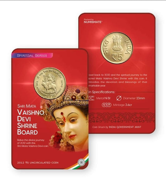 ₹5 Mata Vaishno Devi Commemorative Coin Card – Limited to 999 – BUNC – Archival Safe Packing