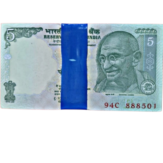 ₹5 Note Packet | Prefix 94C | Serial 888501 | Starting 888 + 541 Sai Baba Fancy Number | Governor D. Subbarao | 100 UNC Notes