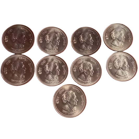 5 RS Indira Gandhi Big Coin Bombay Mint 9 Pis Lot Waight 15gram Each Coin