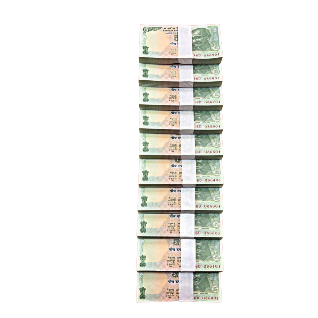 ₹5 Serial Rim Note Set – 086901 to 086001 – Governor D. Subbarao – 1000 Notes