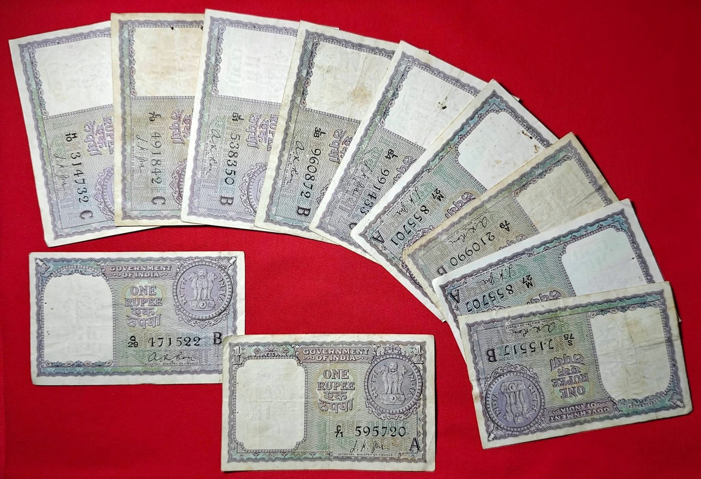 Rs 1 extremely rare 10 pcs Lk jha 1 rs 1957 and 1963