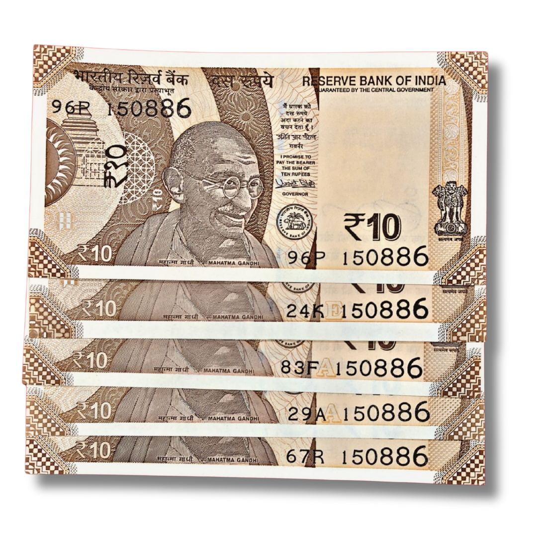 Rs 10 new birthday 5 notes 15.08.86 each note  300 governor urjit patel excellent condition
