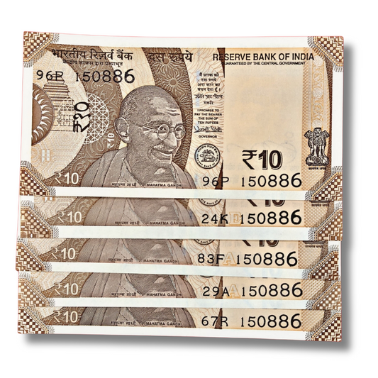 Rs 10 new birthday 5 notes 15.08.86 each note  300 governor urjit patel excellent condition