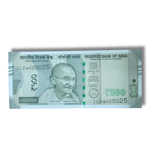 Rs. 500 Currency Note – Double Serial Number 025025 | Single Collectible Note