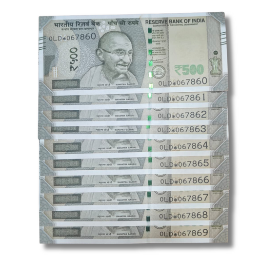 Rs. 500 Currency Note Set – Serial Series 067860 to 067869 (10 Notes Set)