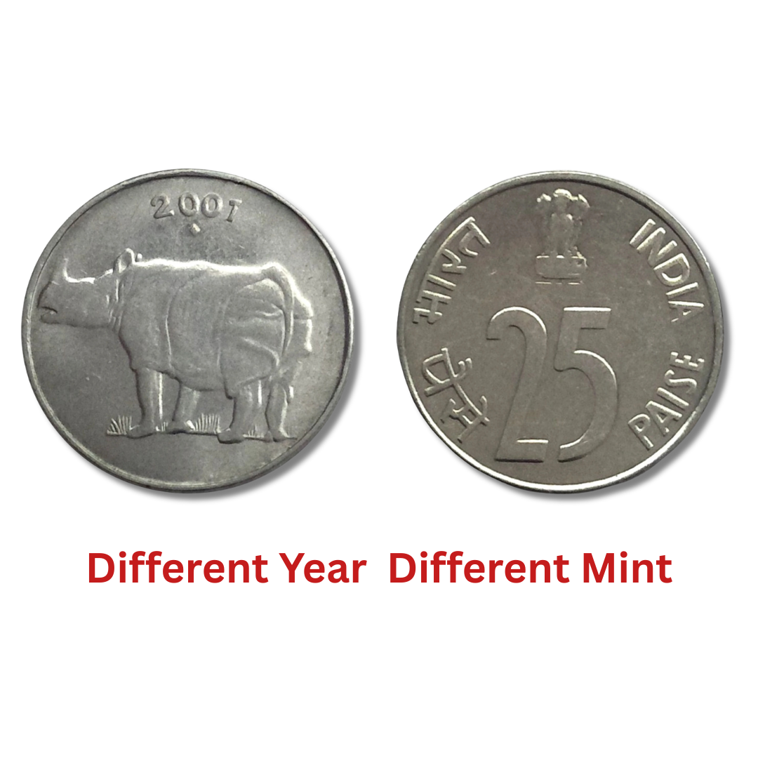 25 Paise Stainless Steel Coin India Rhino Design