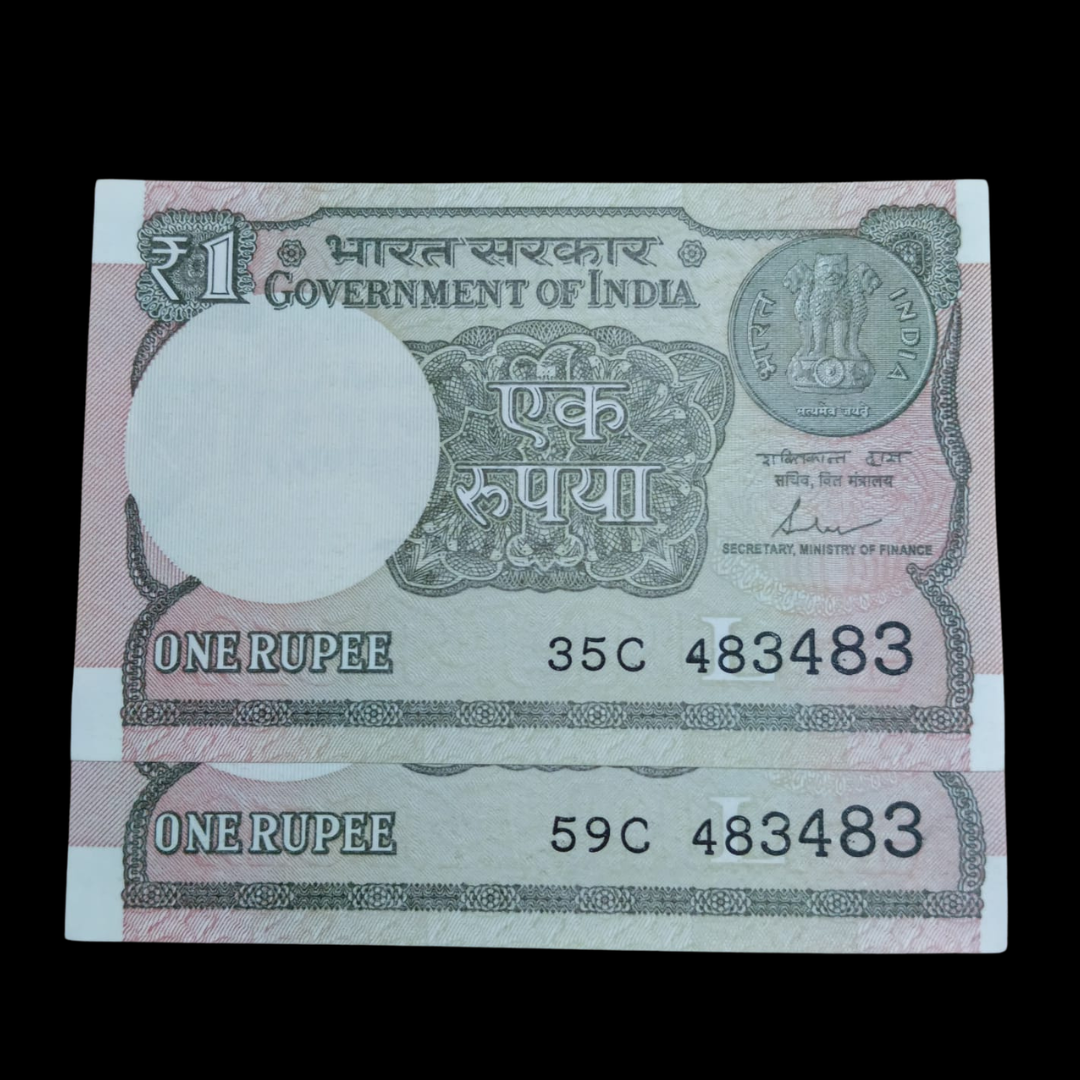 Rs 1 Set of 2 Notes Doubling Number 483483 Hard To Collect