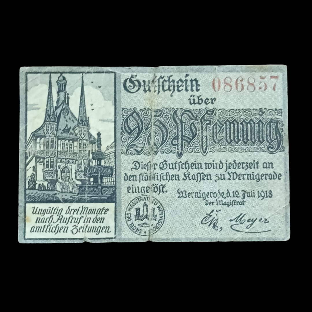 25 Pfennig Local Bannote, Wernigerode, Germany, 1918