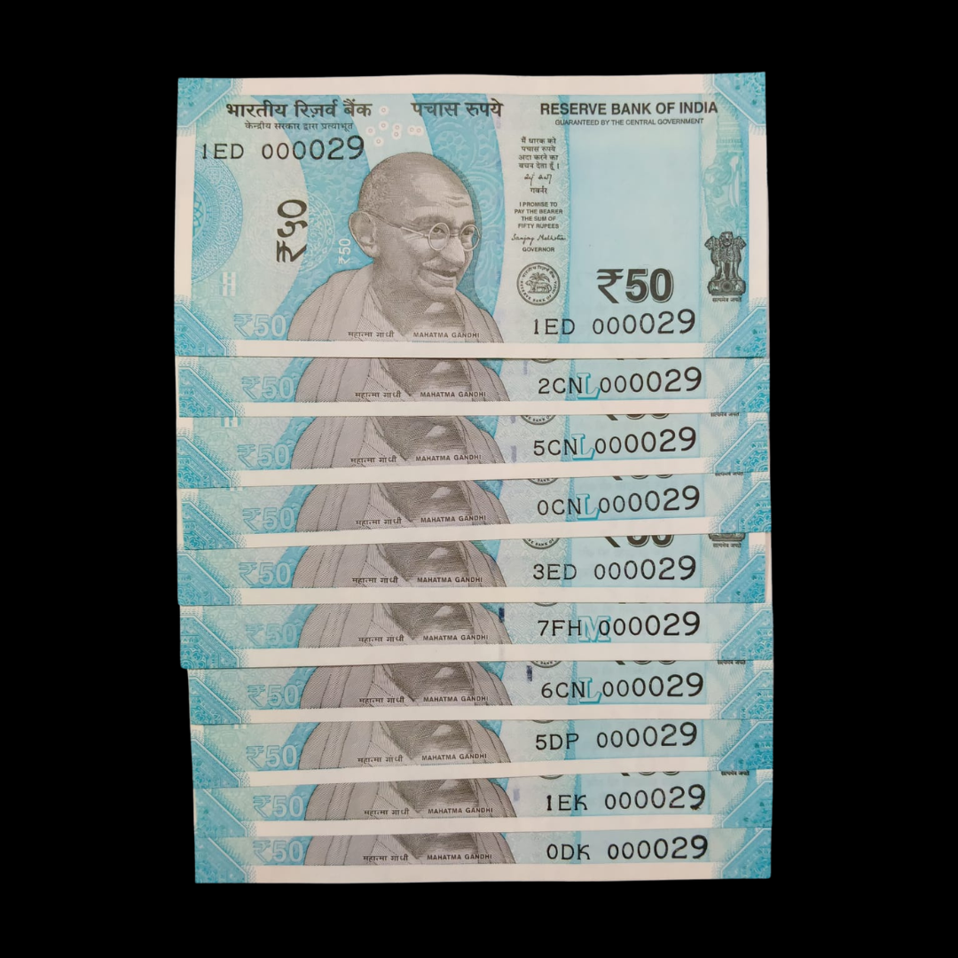 Rs 50 Super Lower Number 10 Pcs Lot 000029 Rare Difficult To Collect