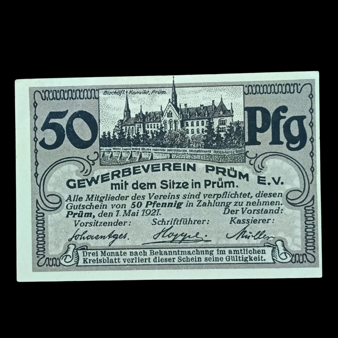 50 Pfennig Notgeld  Gewerbeverein Prüm E.V. Germany on 1921