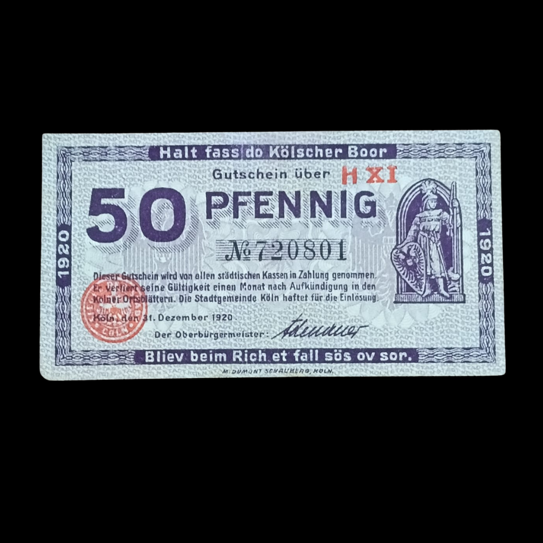 50 Pfennig Weimarer Republik, 1920, Köln - Oberbürgermeister Adenauer