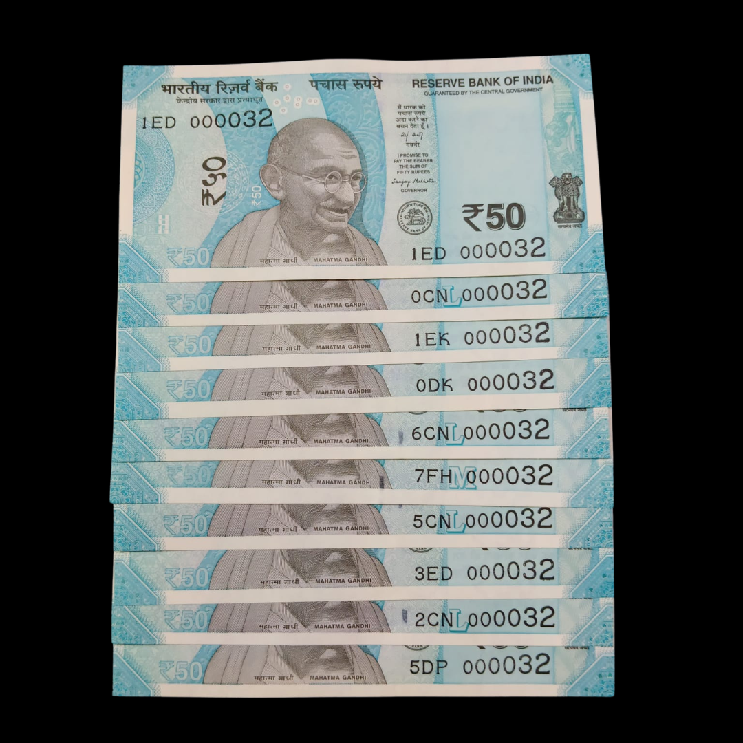 Rs 50 Super Lower Number 10 Pcs Lot 000032 Rare Difficult To Collect