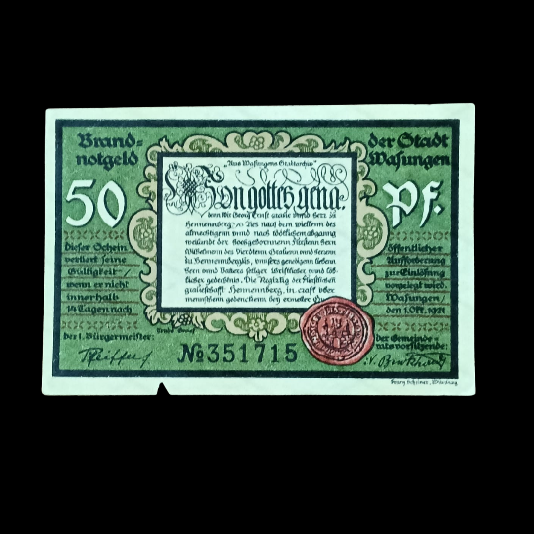 50 Pfennigs Local Weimar Republic City of Wasungen (Thuringia)