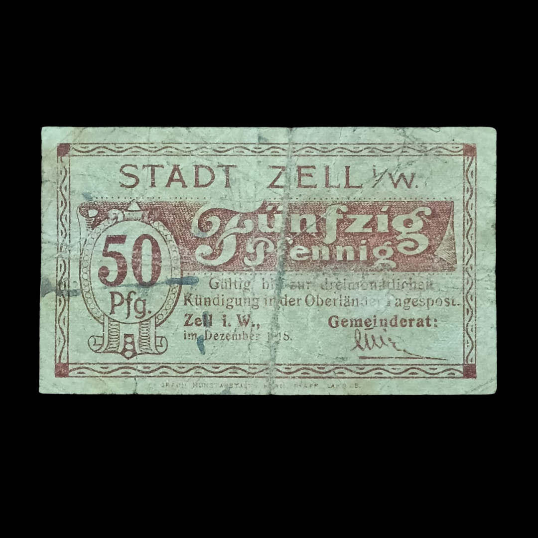 50 Pfenning Local Notgeld German STADT ZELL Rare Item