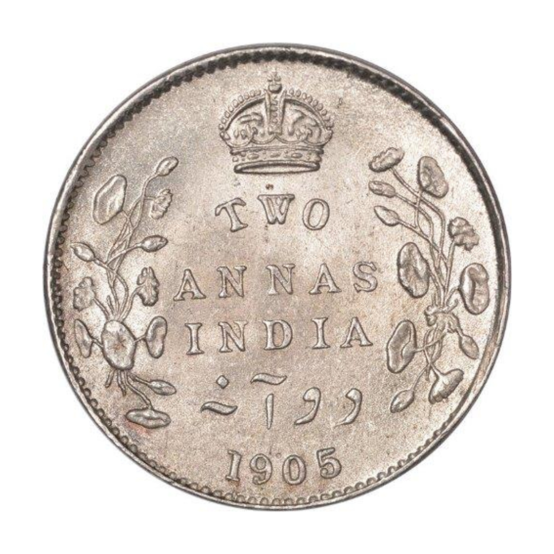 Two Anna Silver Coin 1905 Edward VII King & Emperor Rare