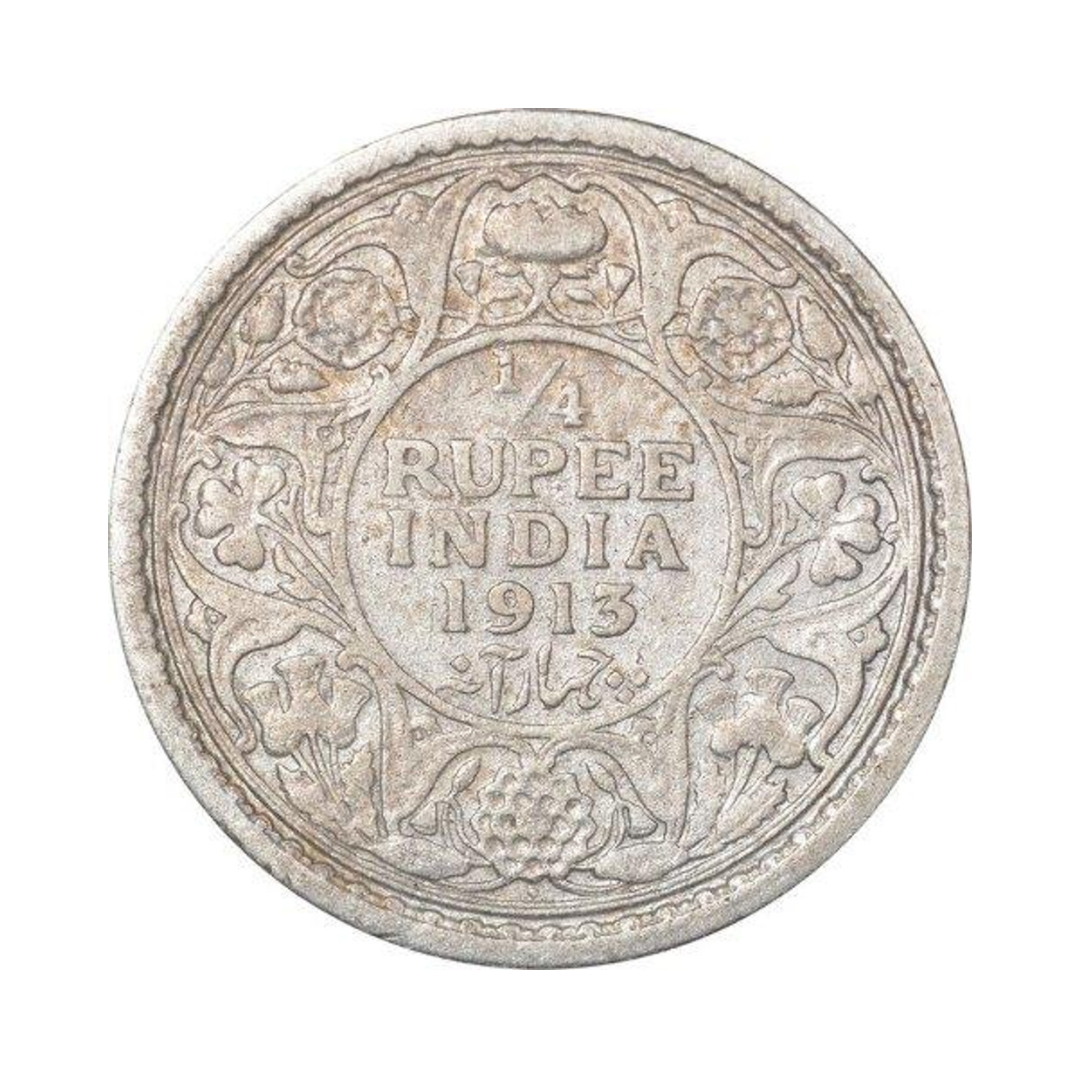 Quarter Rupee 1/4 Silver Coin 1913 George V King Emperor Rare