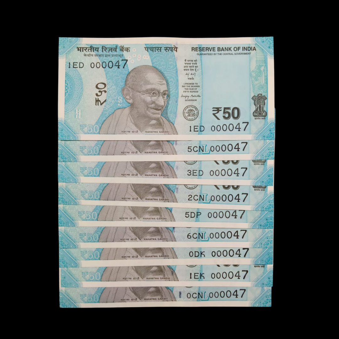 Rs 50 Super Lower Number 9 Pcs Lot 000047 Rare Difficult To Collect