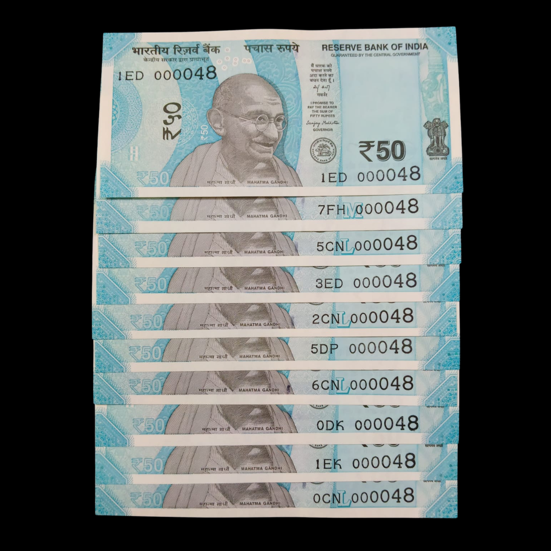 Rs 50 Super Lower Number 10 Pcs Lot 000048 Rare Difficult To Collect