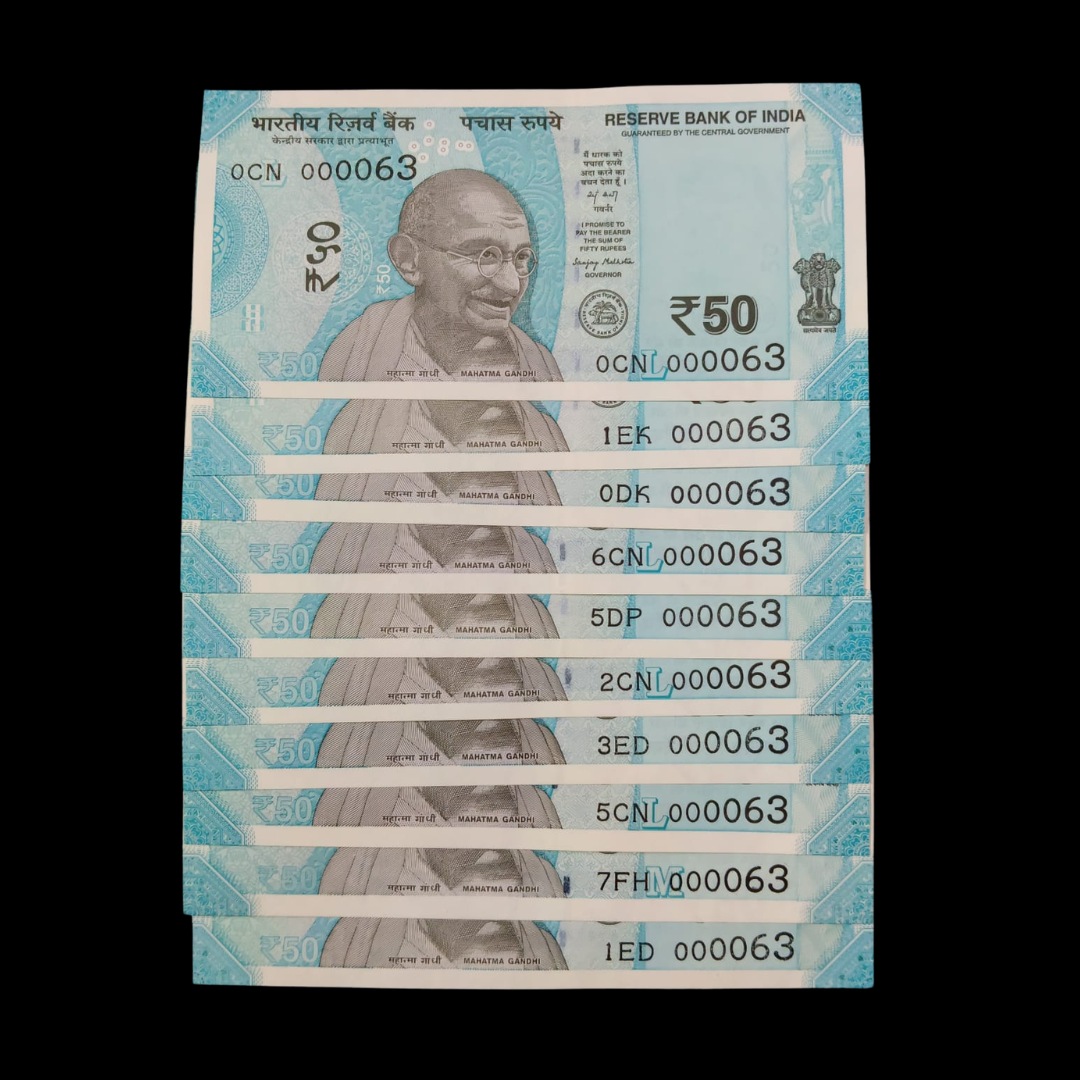 Rs 50 Super Lower Number 10 Pcs Lot 000063 Rare Difficult To Collect