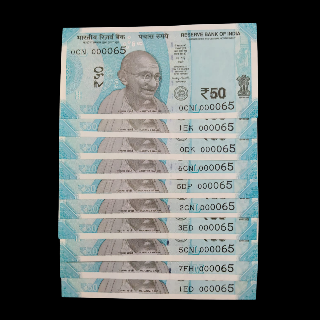 Rs 50 Super Lower Number 10 Pcs Lot 000065 Rare Difficult To Collect