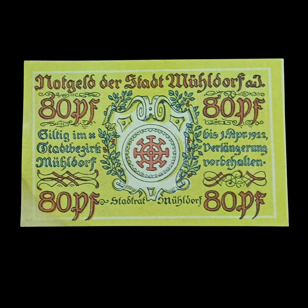 80 Pfennigs Local banknotes Weimar Republic City of Mühldorf am Inn