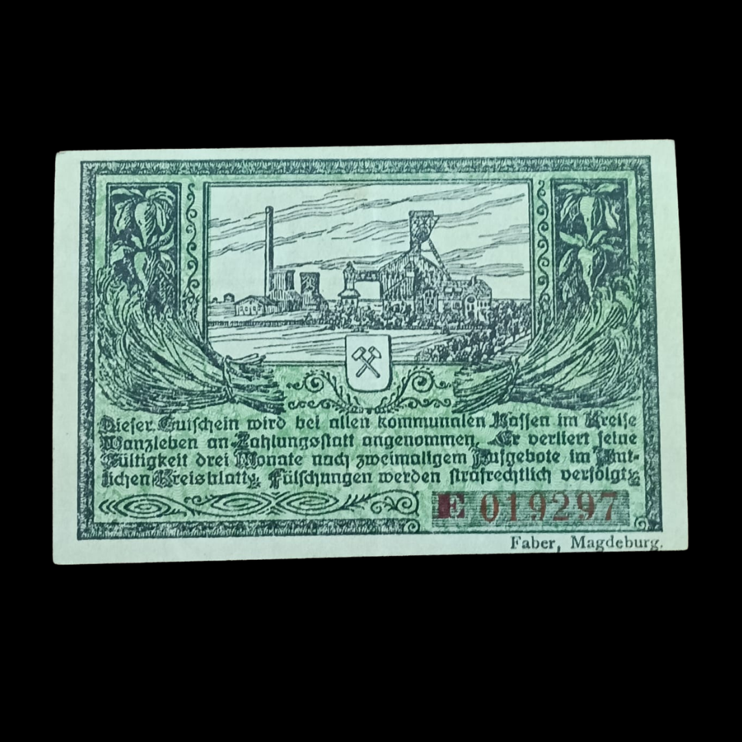 5 Pfennig Local Banknote Notgeld Wanzleben 1920, Blick auf die Industrie
