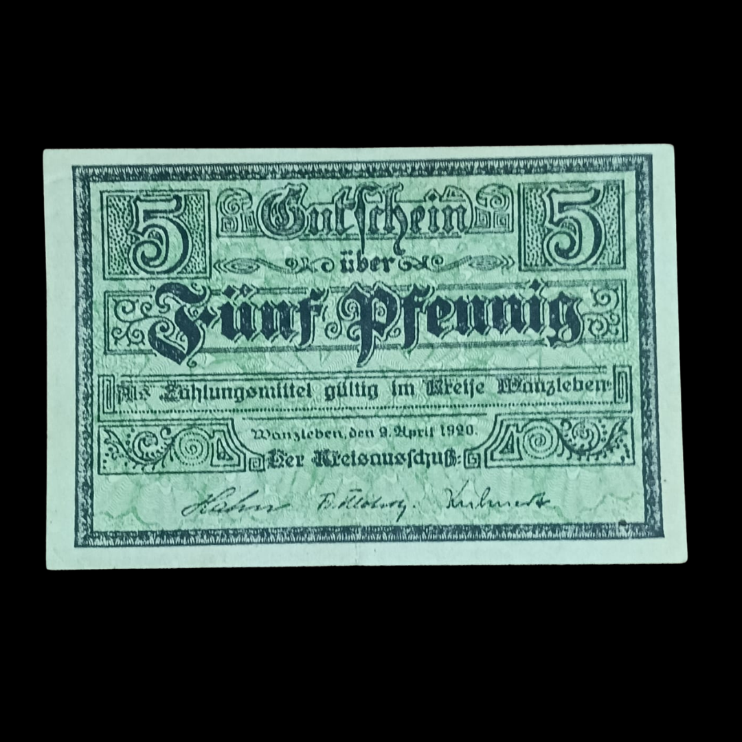 5 Pfennig Local Banknote Notgeld Wanzleben 1920, Blick auf die Industrie