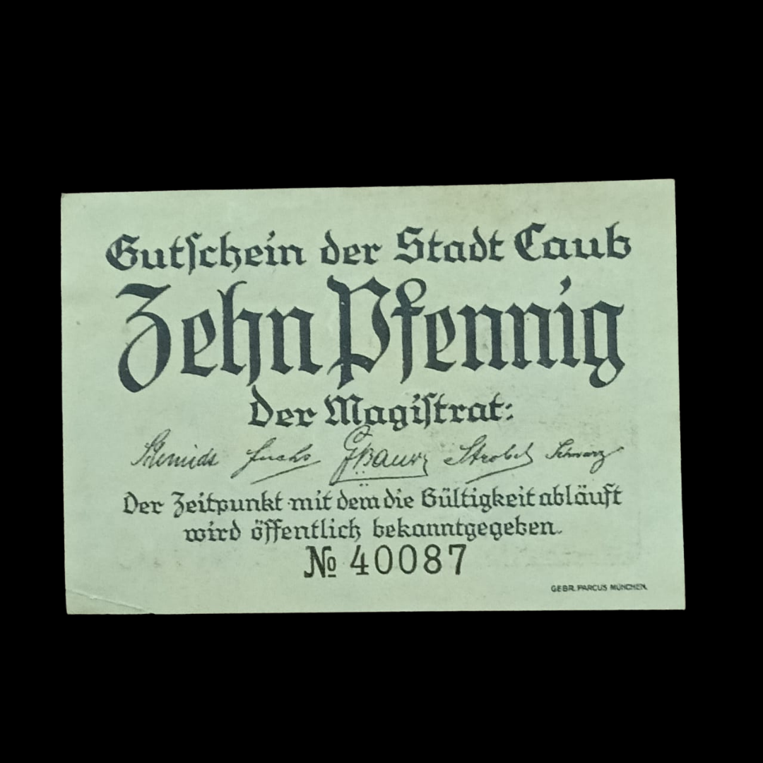 10 Pfennig Notgeld Stadt Caub (City of Kaub, Hesse-Nassau, Germany)