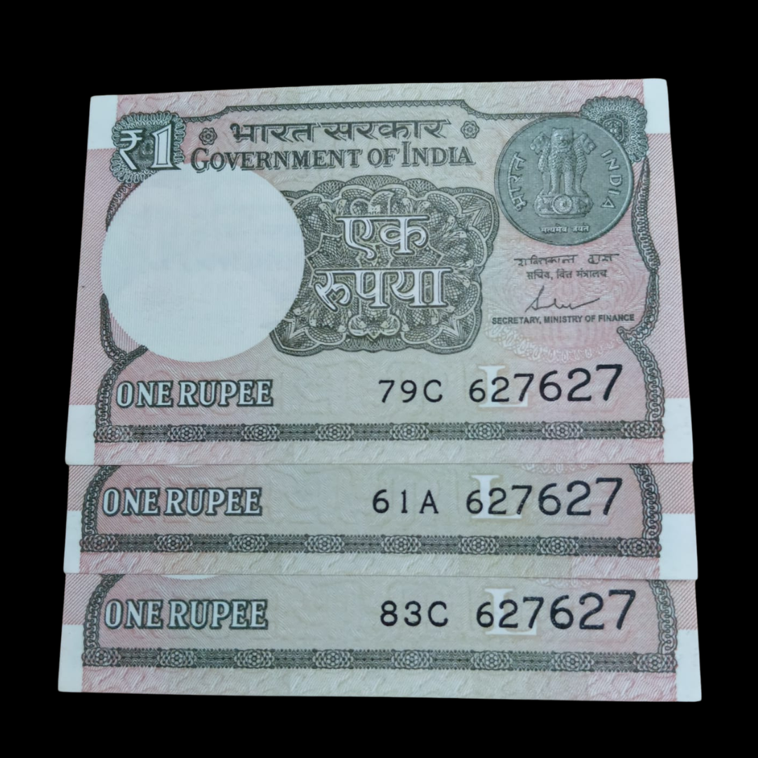 Rs 1 Set of 3 Notes Doubling Number 627627 Hard To Collect