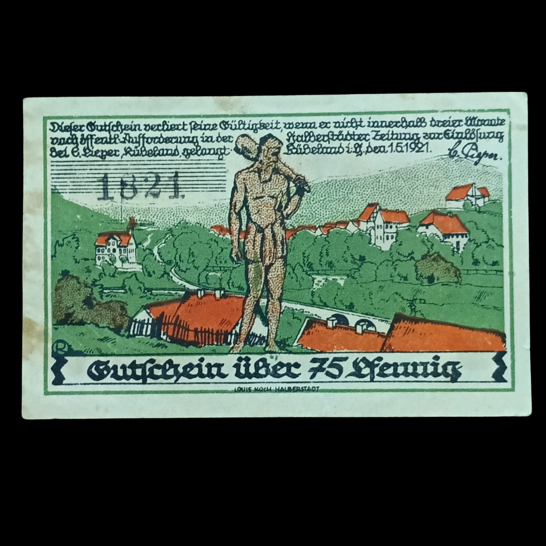 75 Pfennig Notgeld C. Pieper, Rübeland (Harz region, Germany)