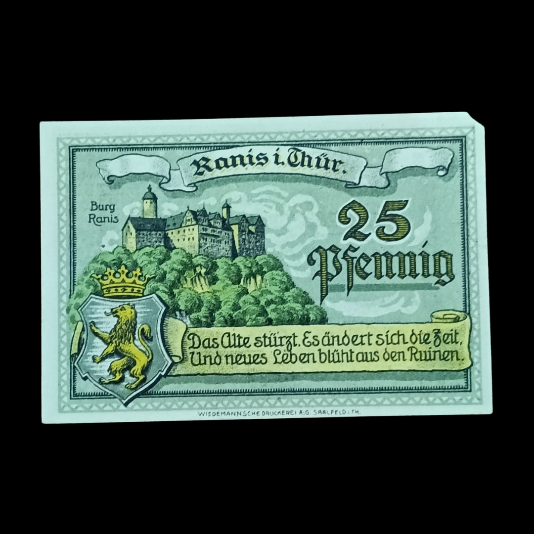 25 Pfennig Notgeld City of Ranis (Ranis i. Thür.), Weimar Republic.